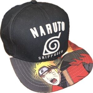 Naruto Shippuden Anime Black and Red Flat Bill Cap Snap Back Hat